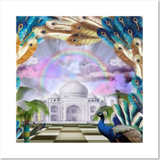 Peacock and Taj Mahal With Rainbow Posters and Art